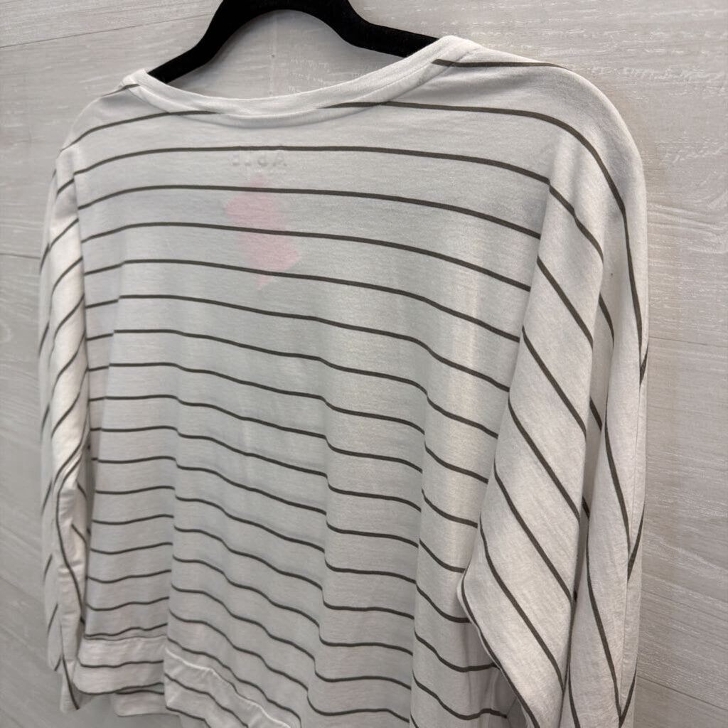 Able White/ Grey Striped Tie Front Long Sleeve Top Medium
