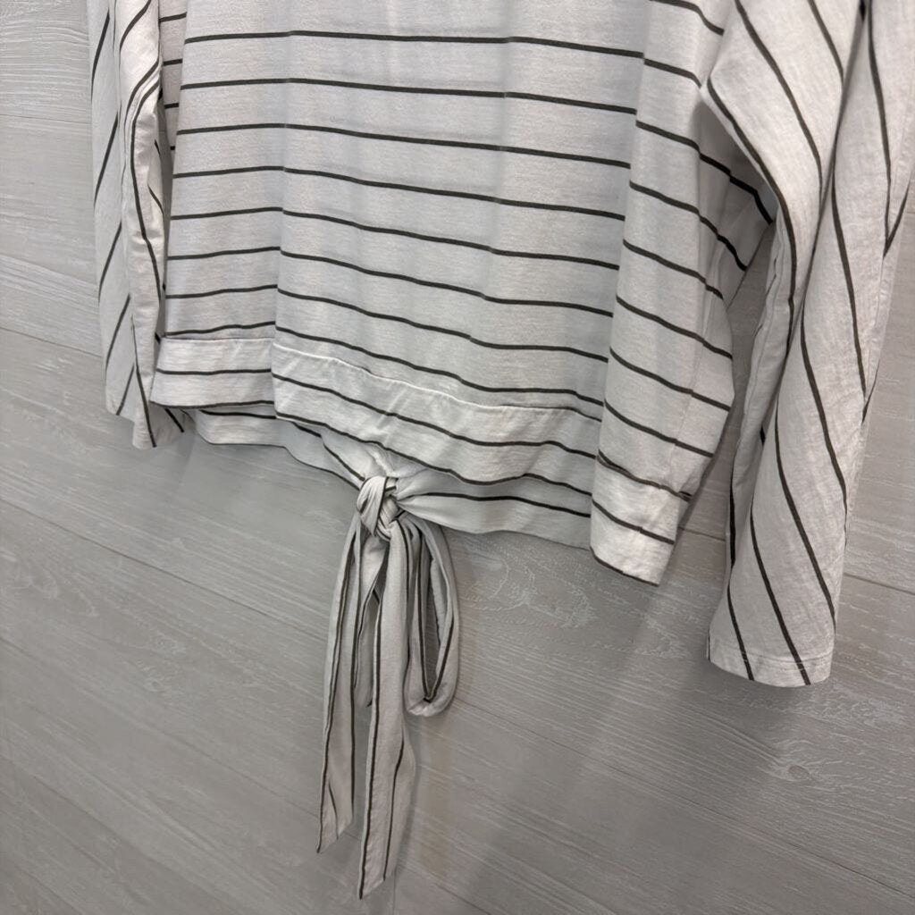 Able White/ Grey Striped Tie Front Long Sleeve Top Medium