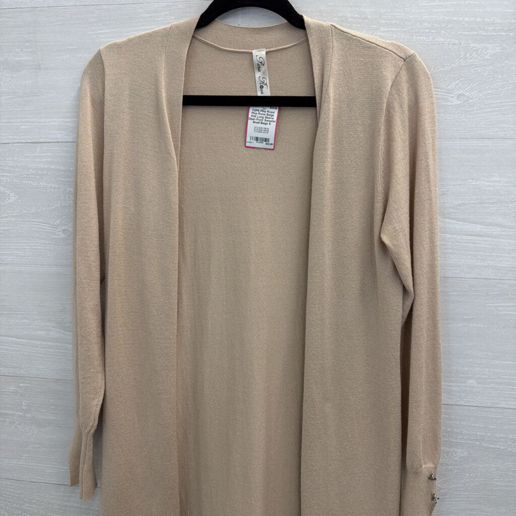 Pina Rossi Beige Knit Long Sleeve Open Front Sweater Small