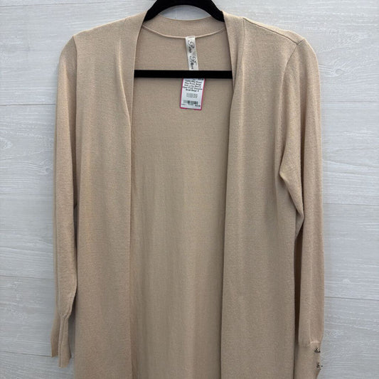 Pina Rossi Beige Knit Long Sleeve Open Front Sweater Small