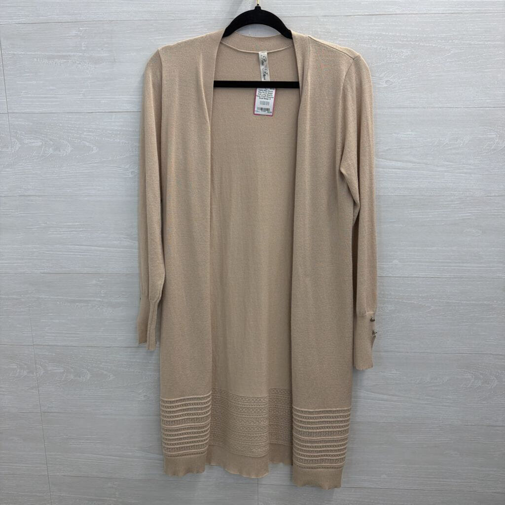 Pina Rossi Beige Knit Long Sleeve Open Front Sweater Small