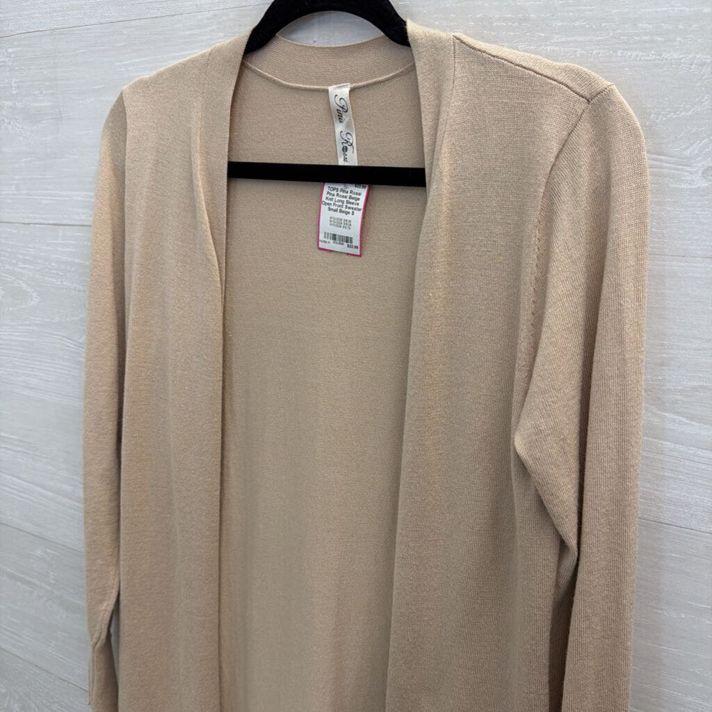 Pina Rossi Beige Knit Long Sleeve Open Front Sweater Small