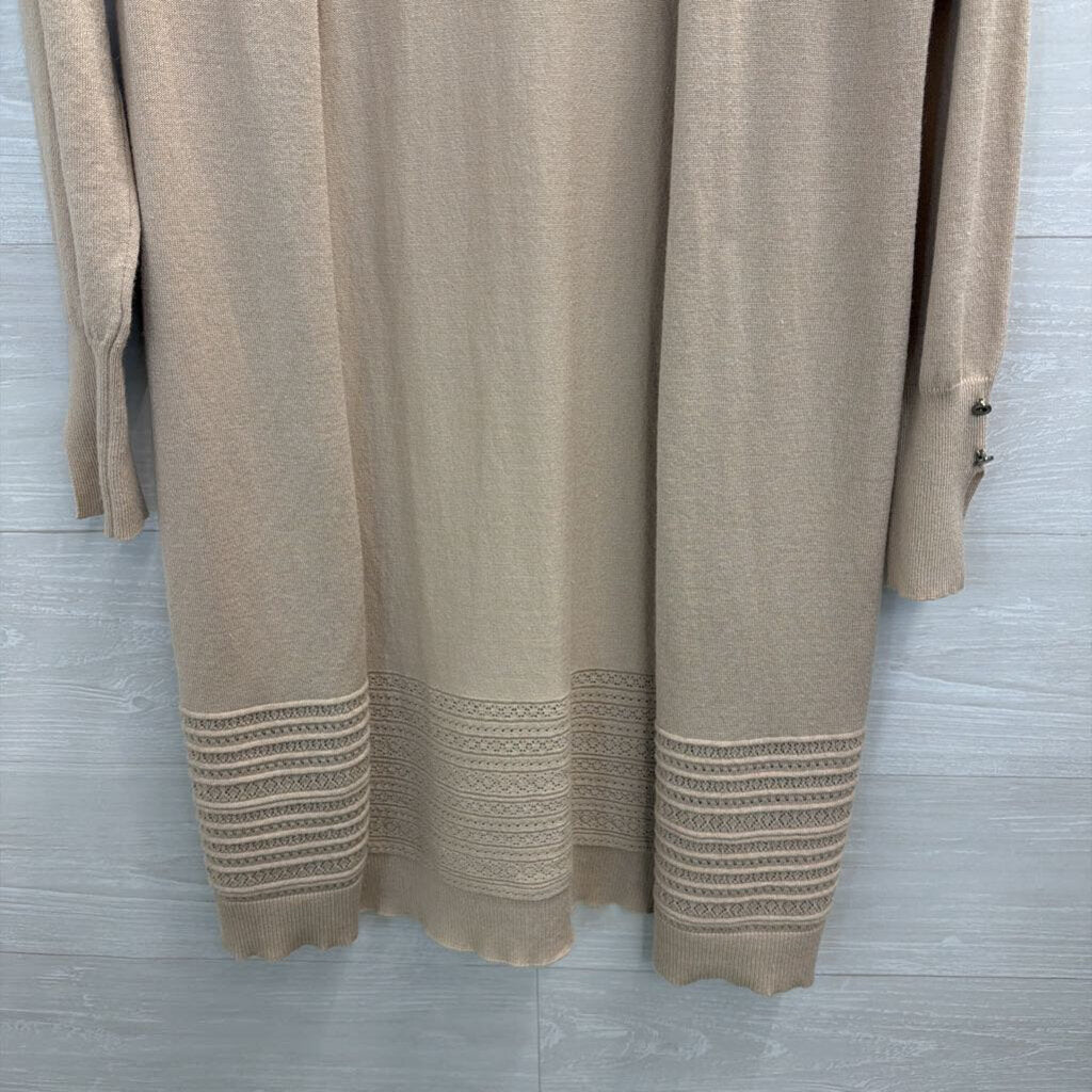 Pina Rossi Beige Knit Long Sleeve Open Front Sweater Small