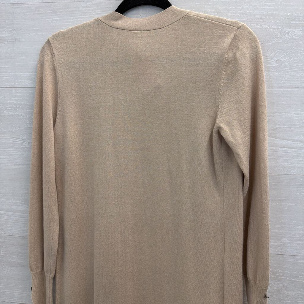Pina Rossi Beige Knit Long Sleeve Open Front Sweater Small