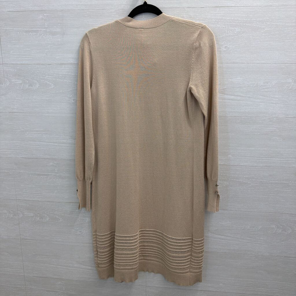 Pina Rossi Beige Knit Long Sleeve Open Front Sweater Small