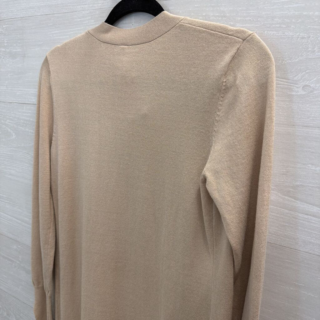 Pina Rossi Beige Knit Long Sleeve Open Front Sweater Small