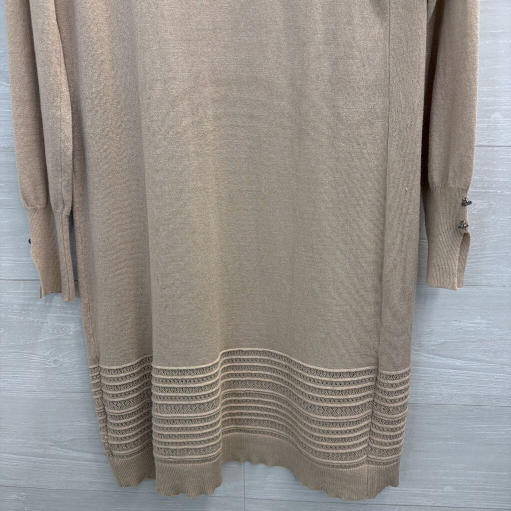 Pina Rossi Beige Knit Long Sleeve Open Front Sweater Small