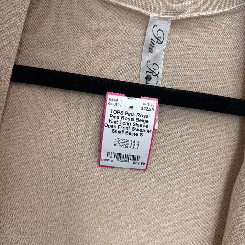 Pina Rossi Beige Knit Long Sleeve Open Front Sweater Small
