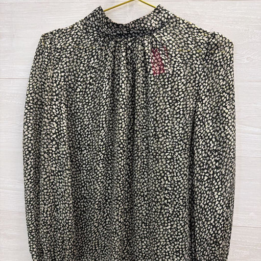 Black/ White Floral Print Long Sleeve Mock Neck Top Large