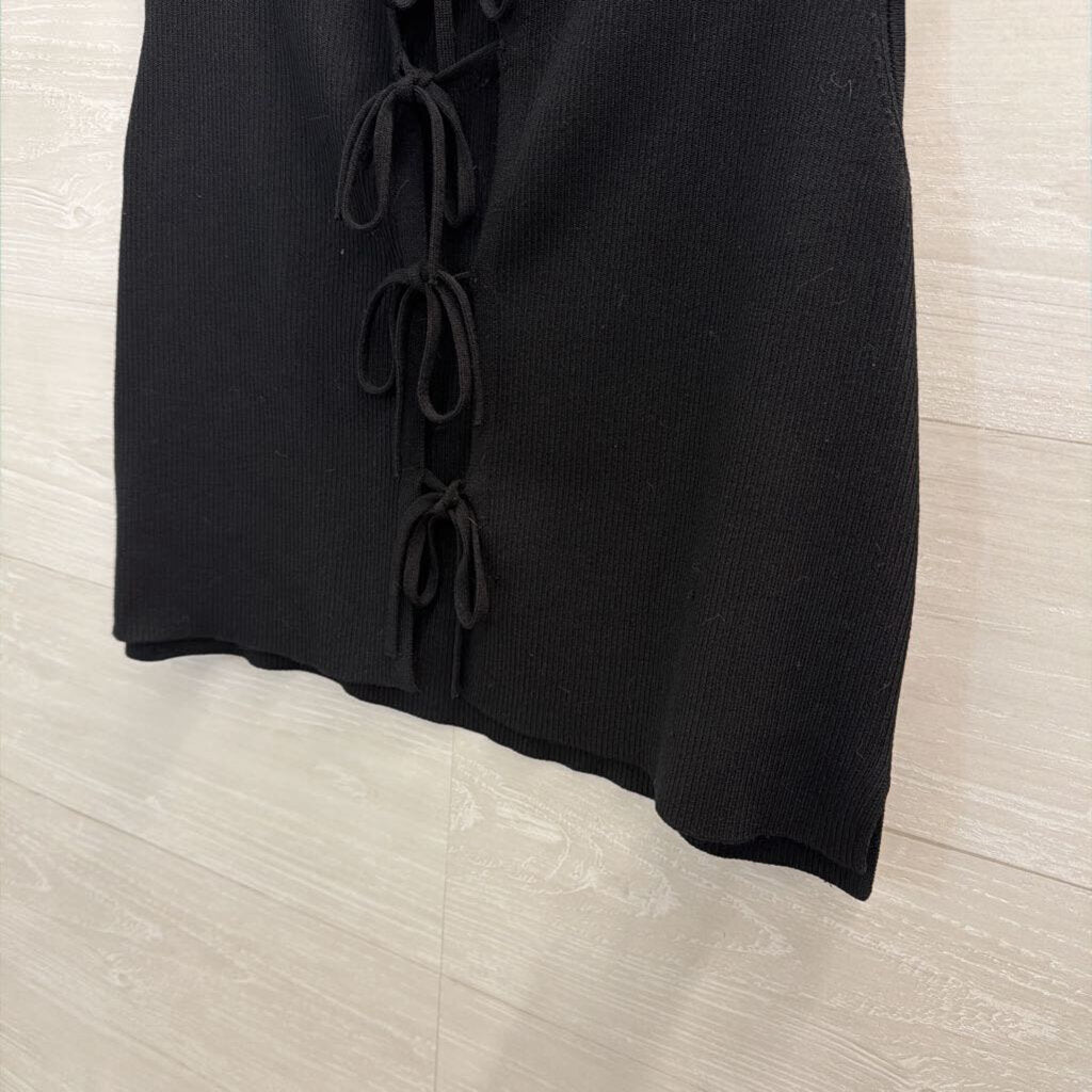 Future Collection Black Knit Tie Front Sleeveless Top Large