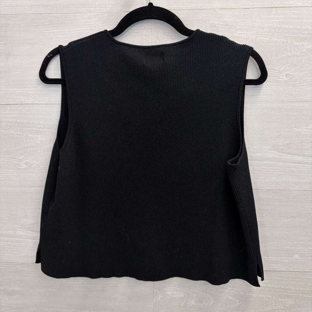 Future Collection Black Knit Tie Front Sleeveless Top Large