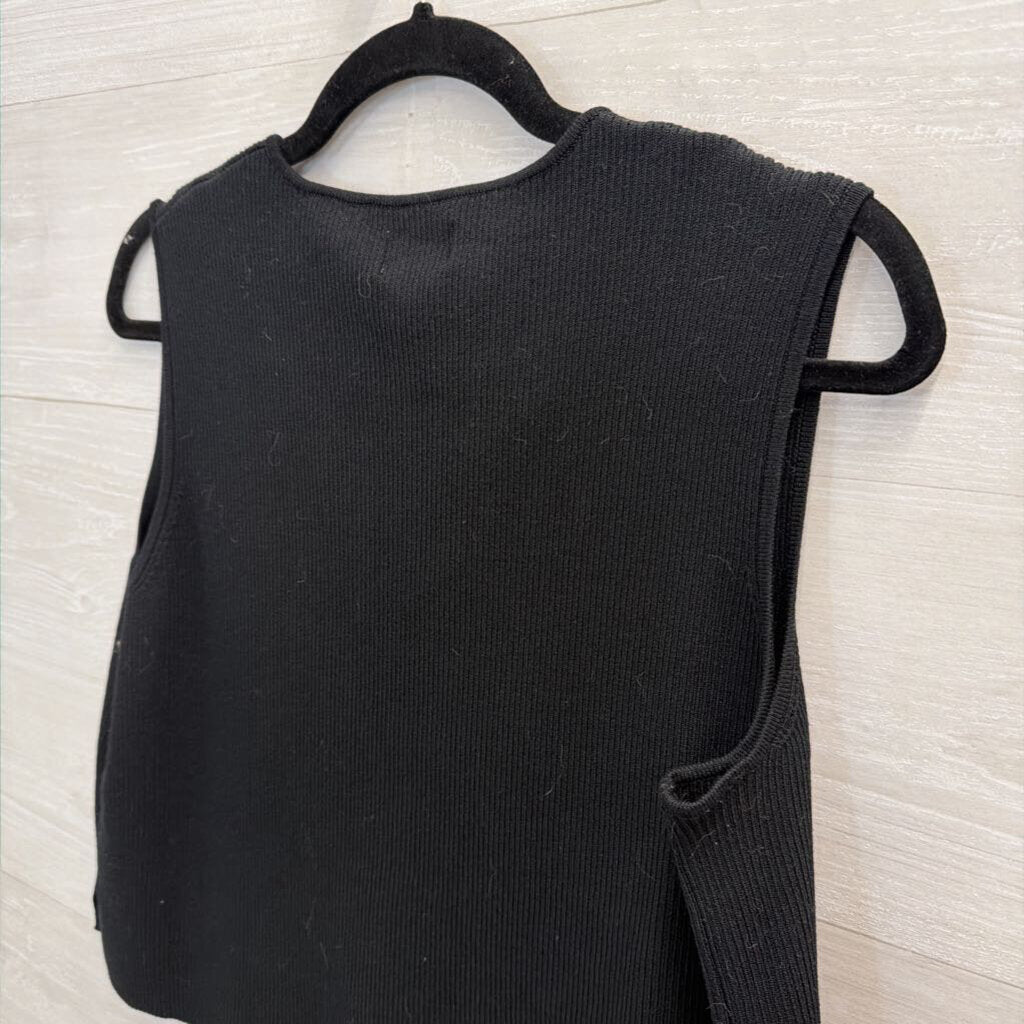 Future Collection Black Knit Tie Front Sleeveless Top Large