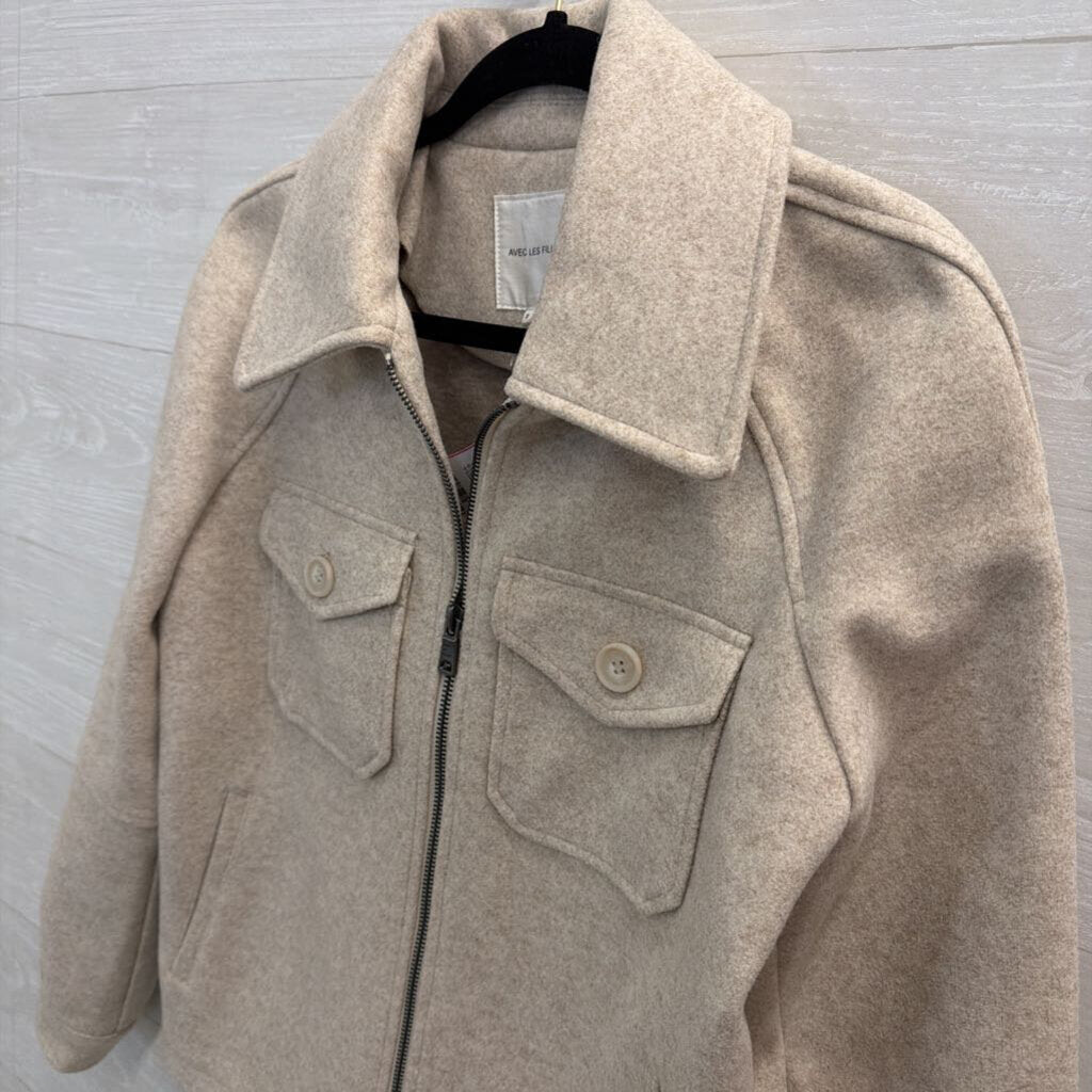 Avec Les Filles Beige Zip Up Boxy Jacket Small