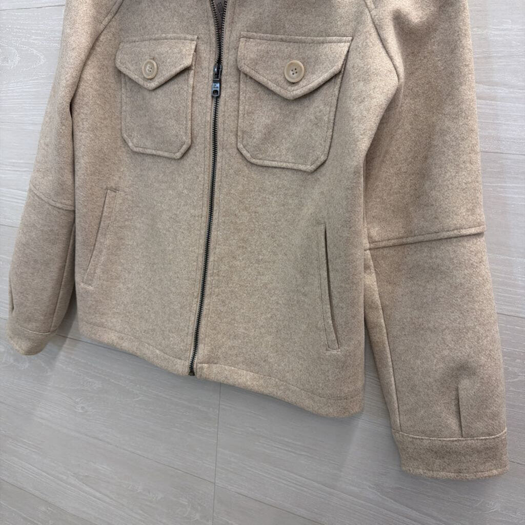 Avec Les Filles Beige Zip Up Boxy Jacket Small
