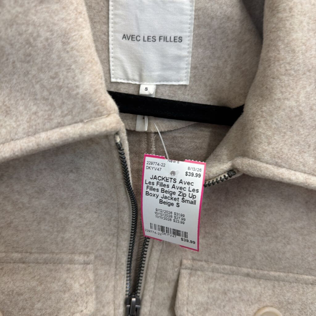 Avec Les Filles Beige Zip Up Boxy Jacket Small