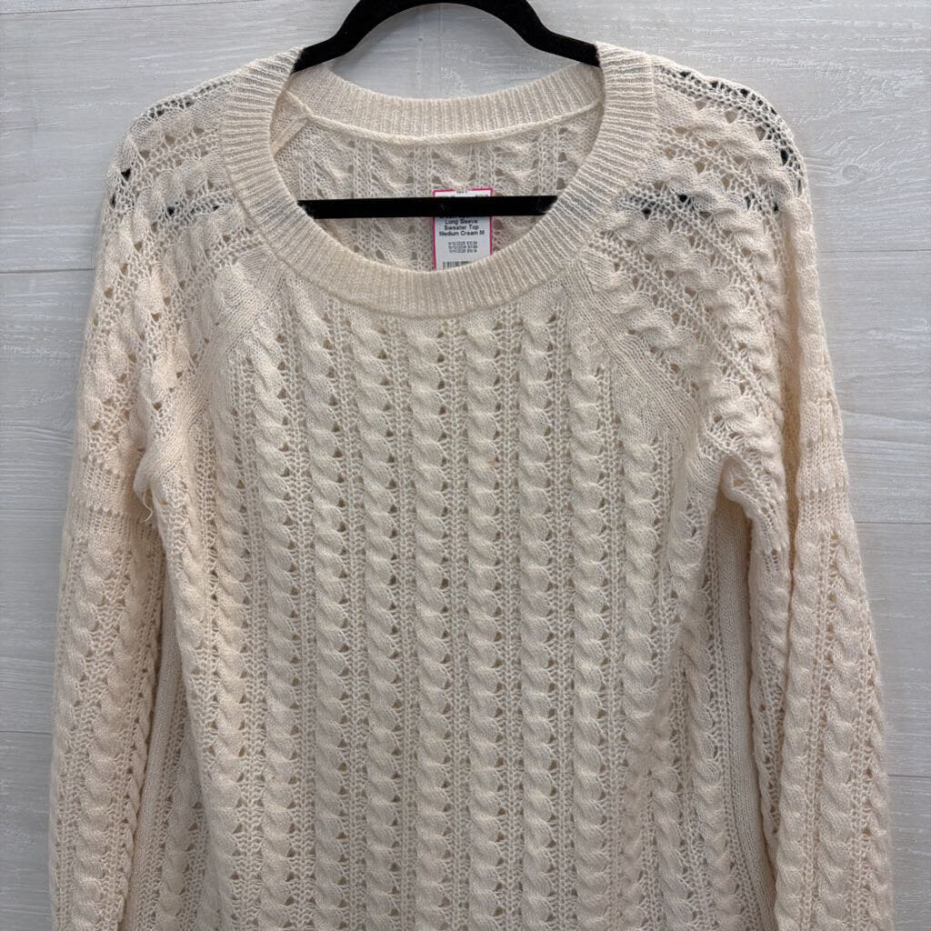 Cream Open Knit Long Sleeve Sweater Top Medium