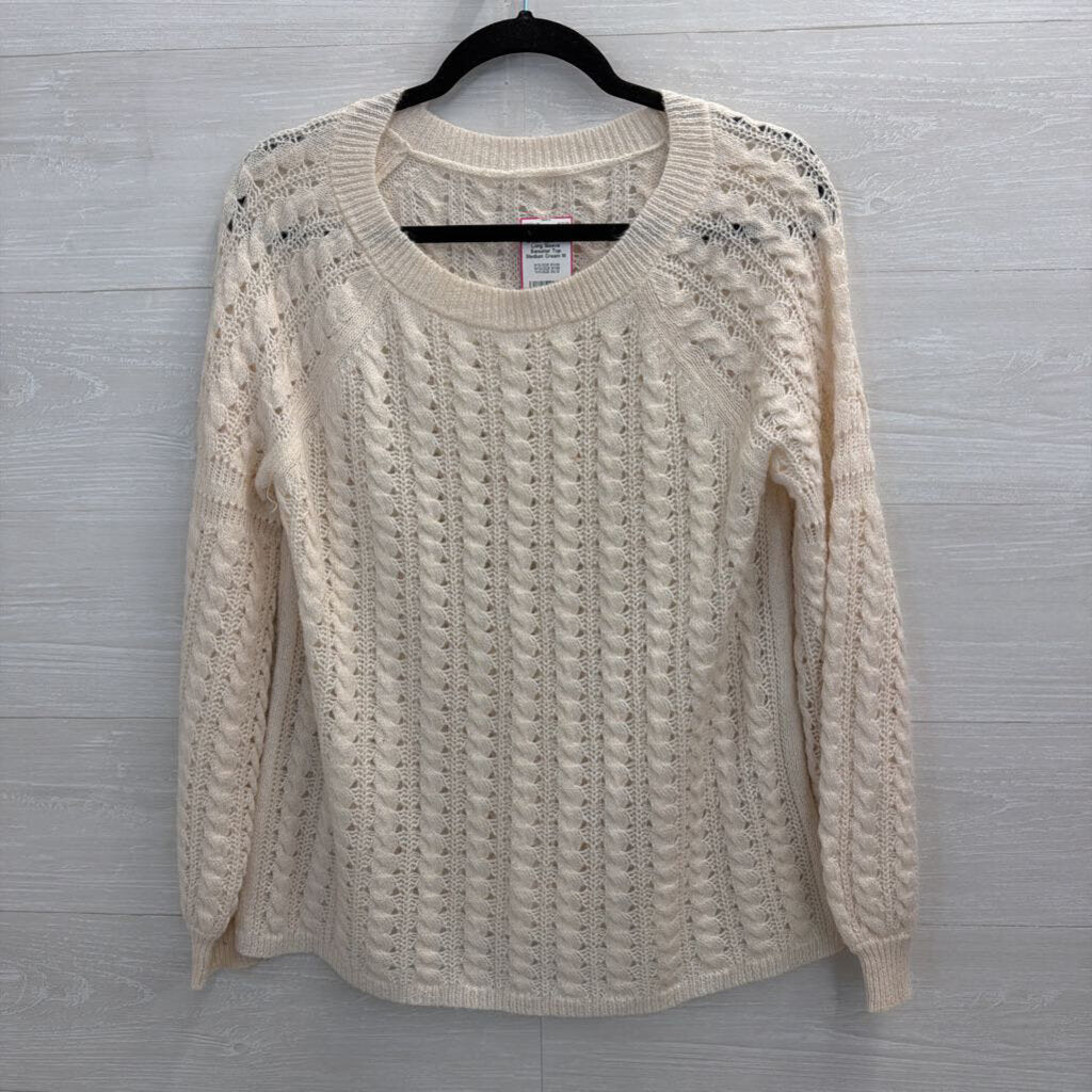 Cream Open Knit Long Sleeve Sweater Top Medium