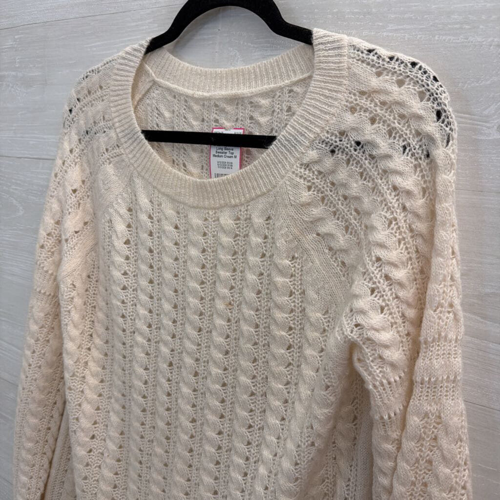 Cream Open Knit Long Sleeve Sweater Top Medium