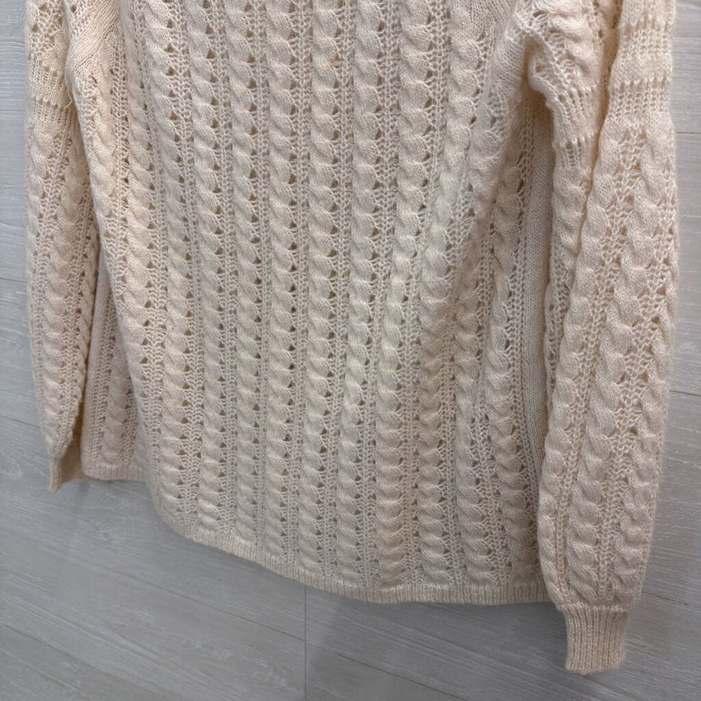 Cream Open Knit Long Sleeve Sweater Top Medium