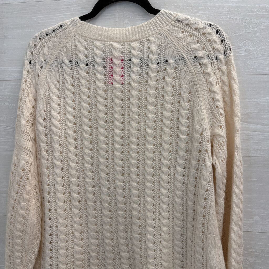 Cream Open Knit Long Sleeve Sweater Top Medium