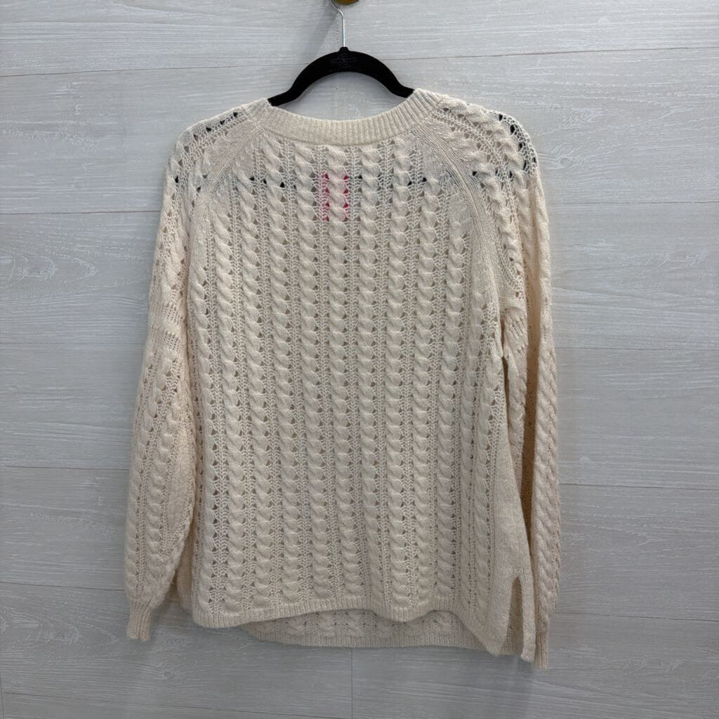 Cream Open Knit Long Sleeve Sweater Top Medium