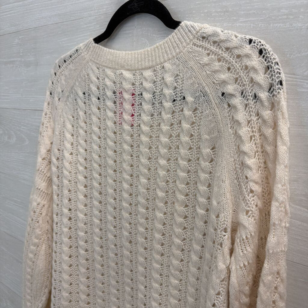 Cream Open Knit Long Sleeve Sweater Top Medium