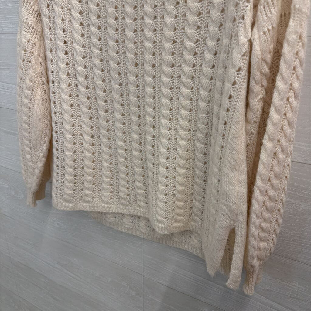 Cream Open Knit Long Sleeve Sweater Top Medium