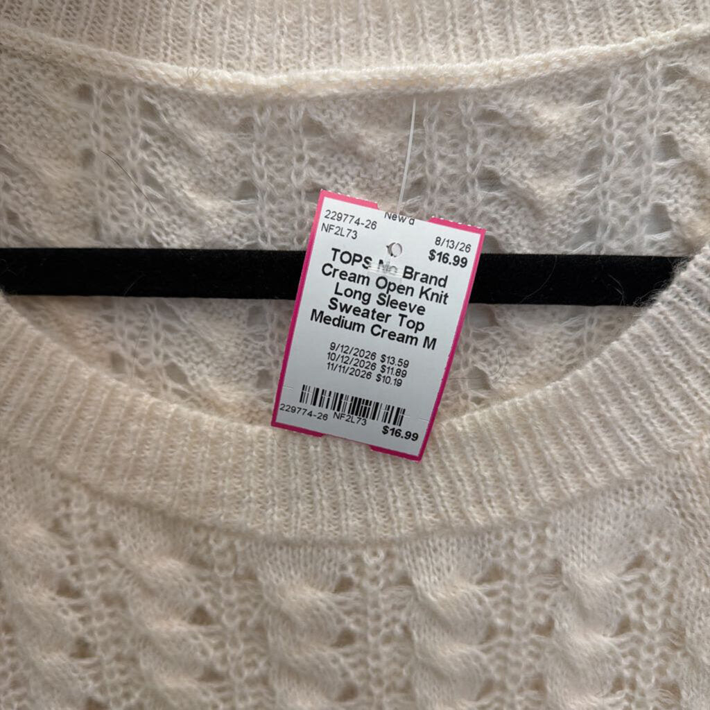 Cream Open Knit Long Sleeve Sweater Top Medium
