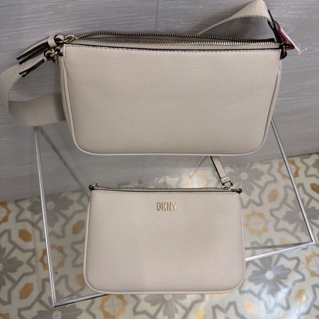 DKNY Cream Leather Crossbody Purse With Pouch