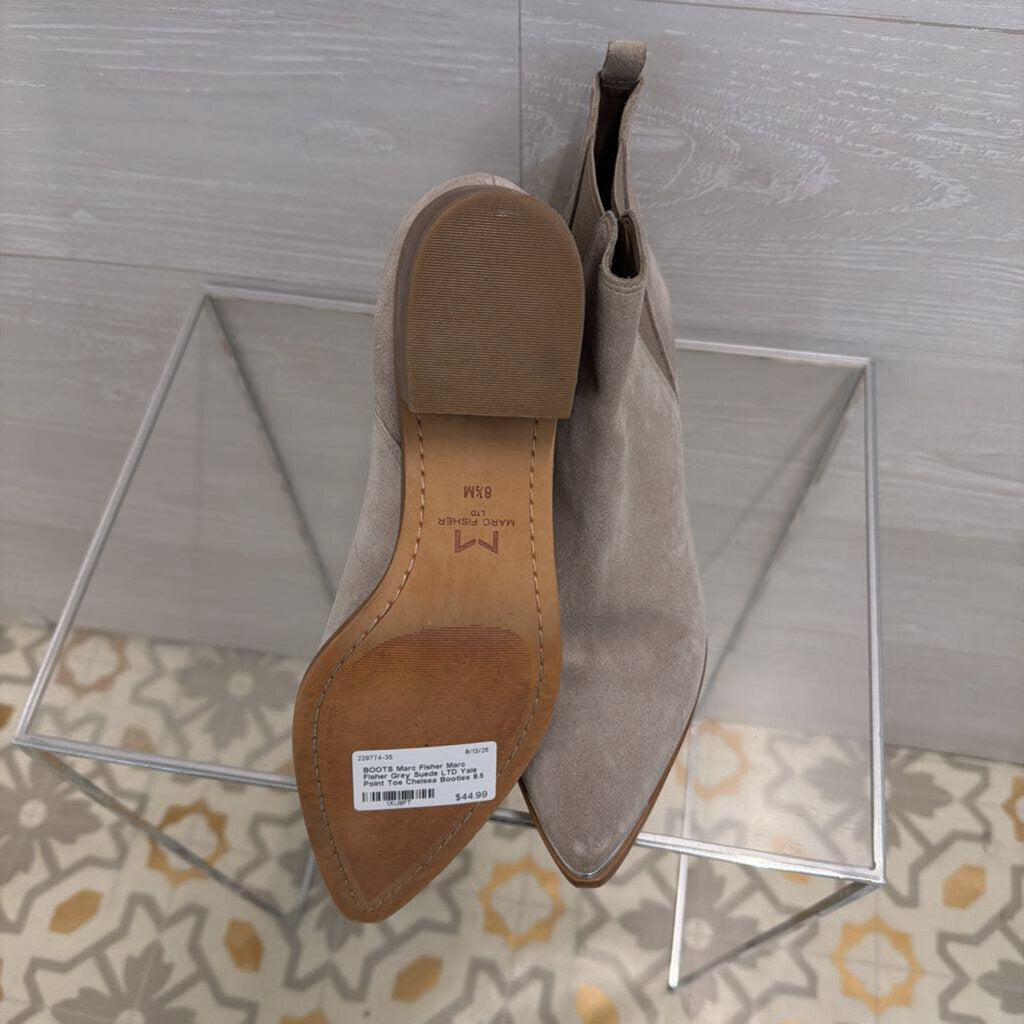 Marc Fisher Grey Suede LTD Yale Point Toe Chelsea Booties 8.5