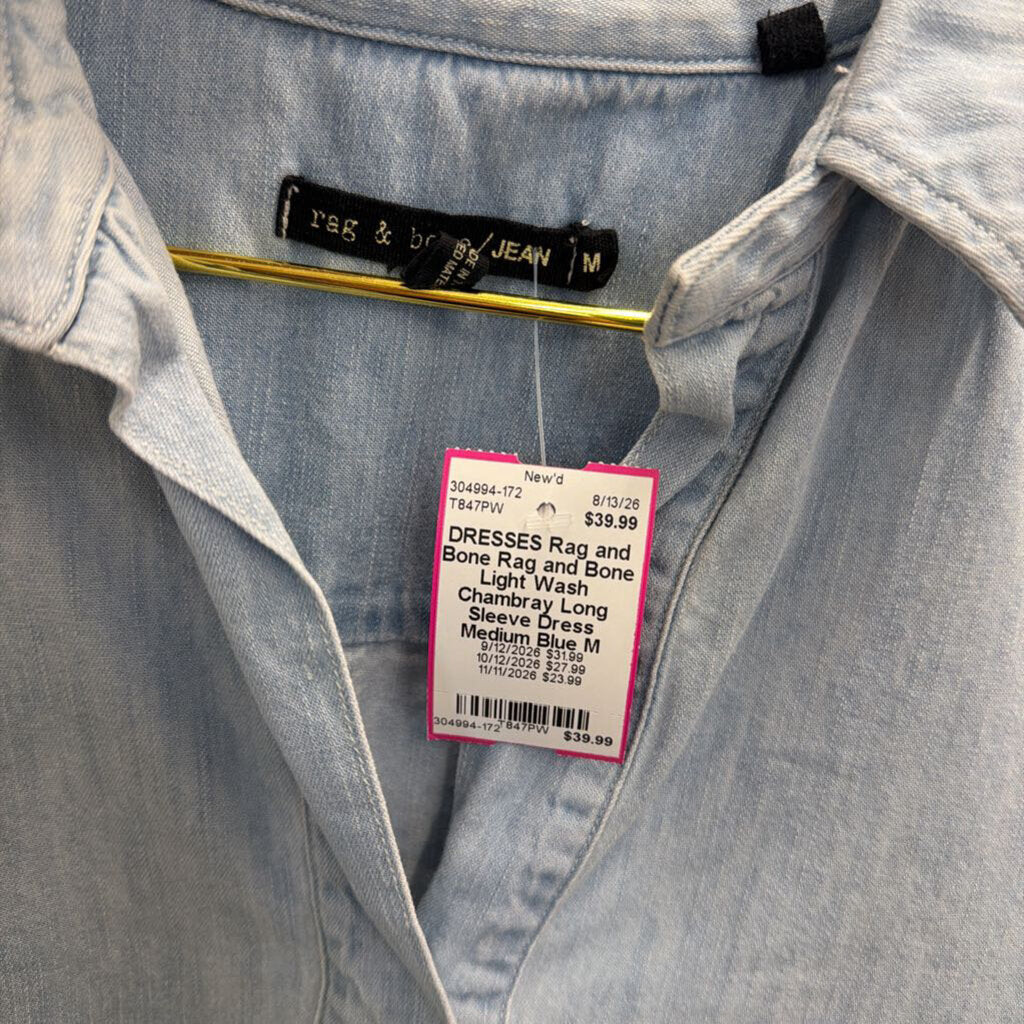 Rag and Bone Light Wash Chambray Long Sleeve Dress Medium