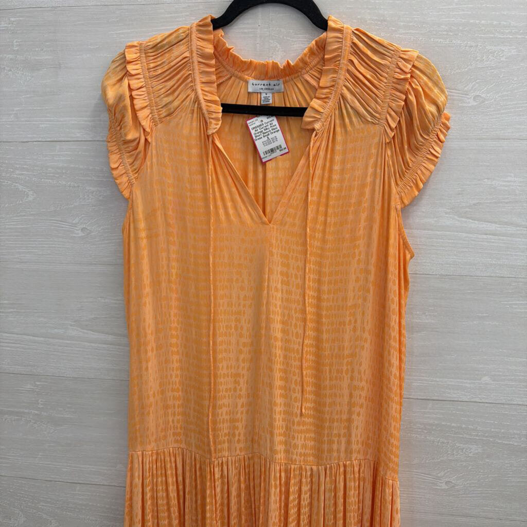 Current Air Orange Silky Print Short Sleeve Maxi Dress Small