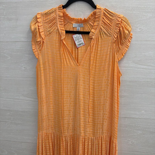 Current Air Orange Silky Print Short Sleeve Maxi Dress Small