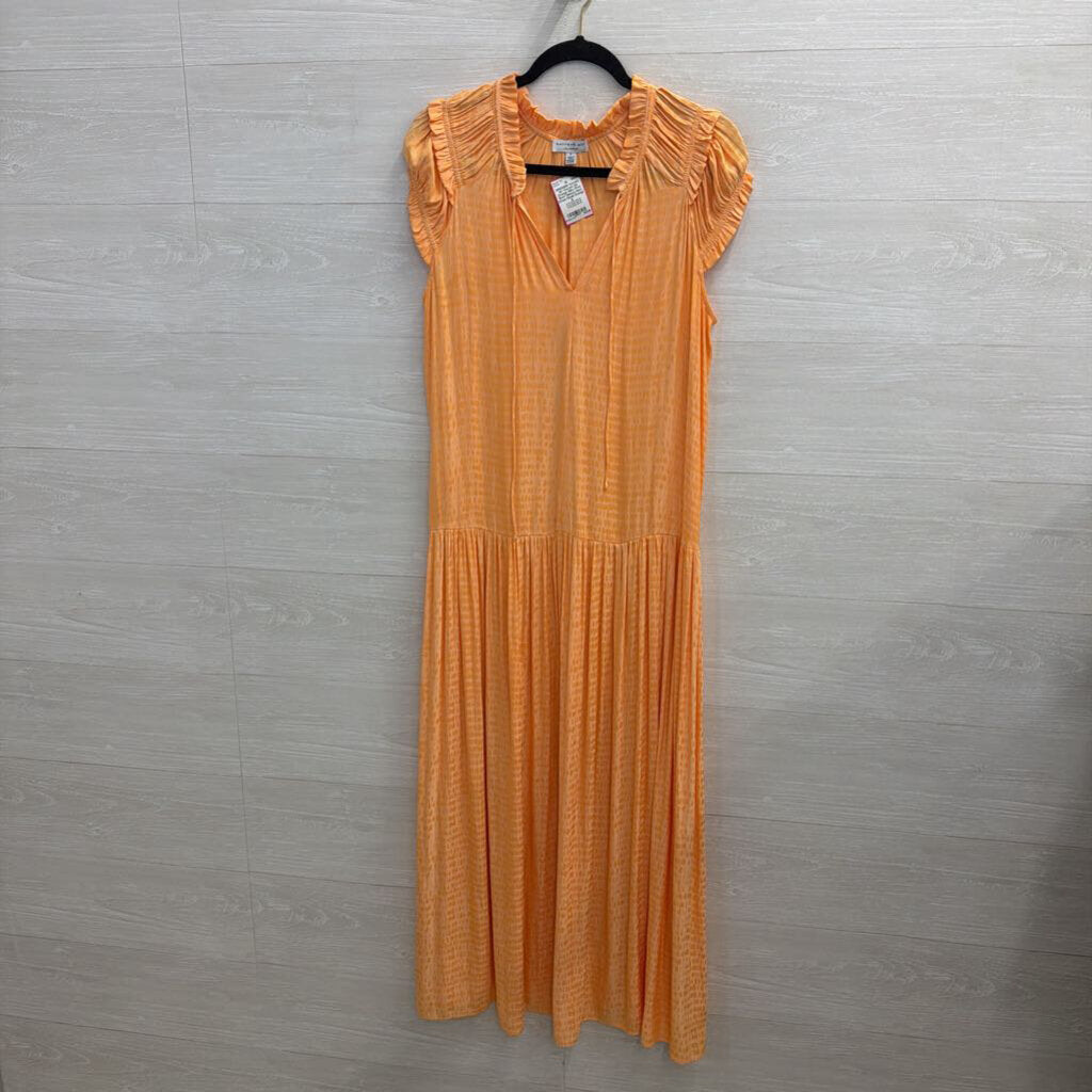 Current Air Orange Silky Print Short Sleeve Maxi Dress Small