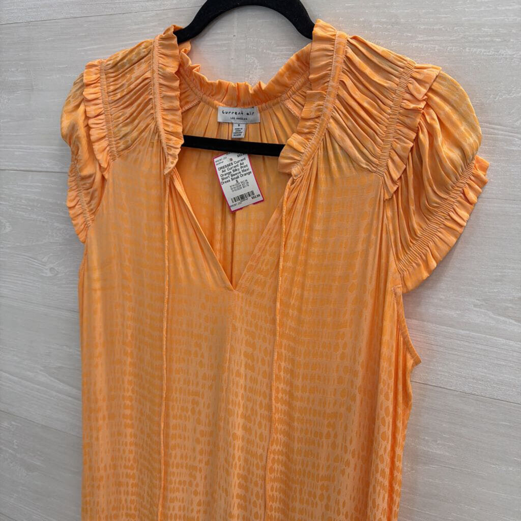 Current Air Orange Silky Print Short Sleeve Maxi Dress Small