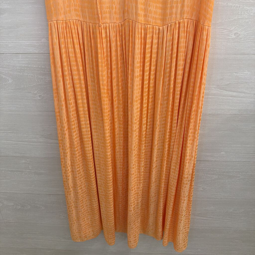 Current Air Orange Silky Print Short Sleeve Maxi Dress Small