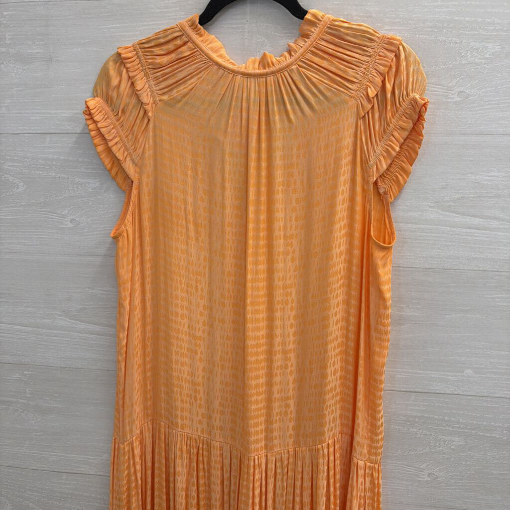 Current Air Orange Silky Print Short Sleeve Maxi Dress Small