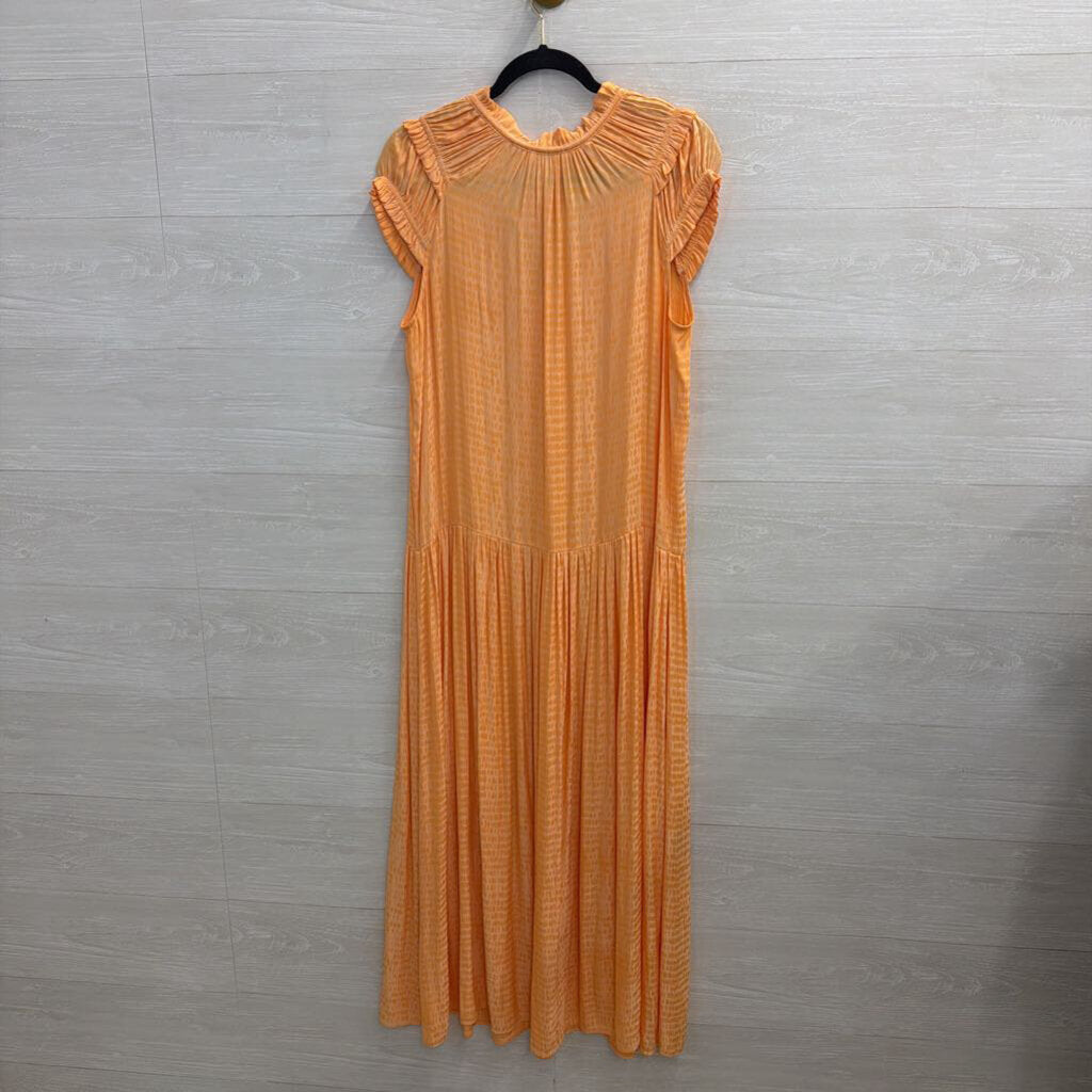 Current Air Orange Silky Print Short Sleeve Maxi Dress Small