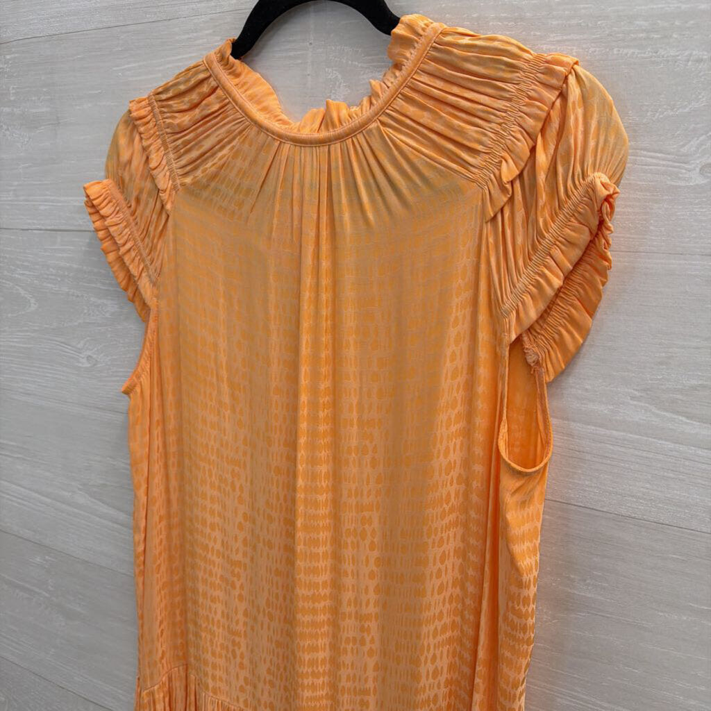 Current Air Orange Silky Print Short Sleeve Maxi Dress Small