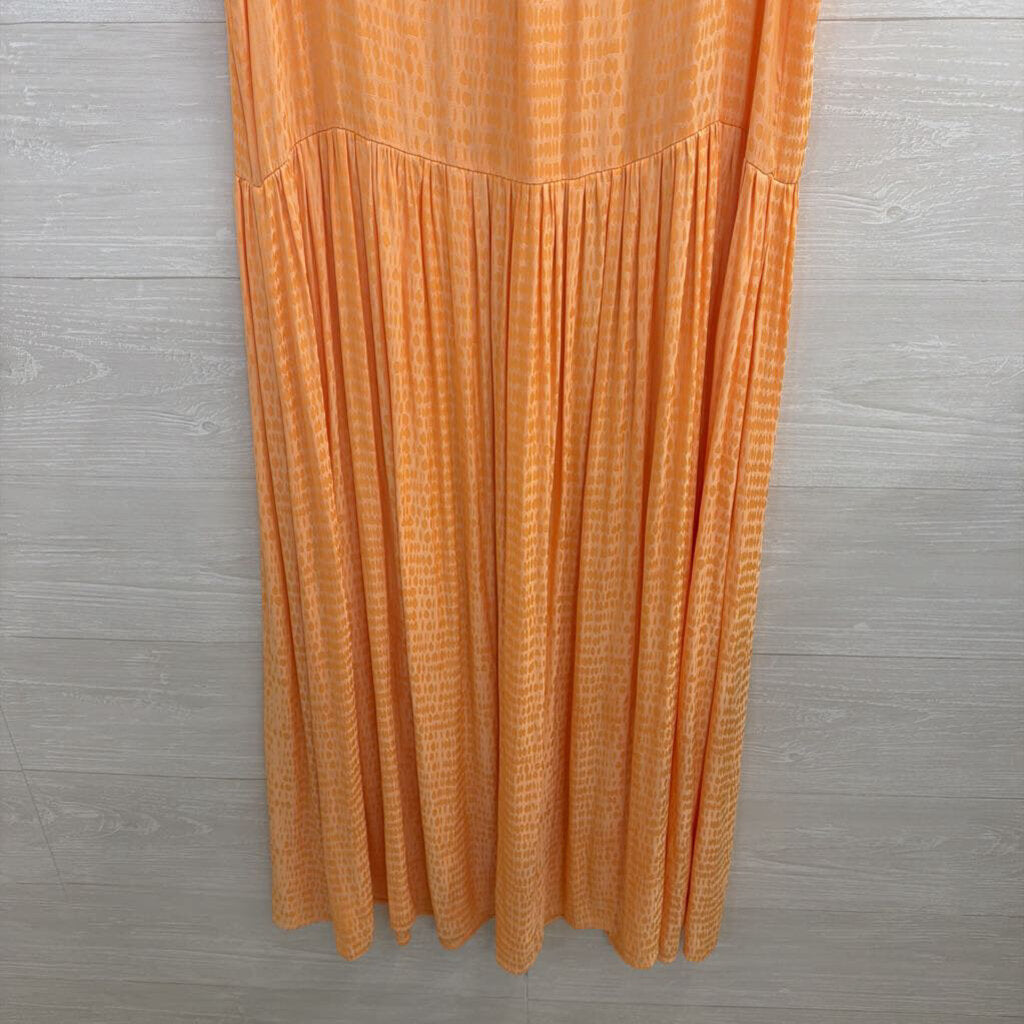 Current Air Orange Silky Print Short Sleeve Maxi Dress Small