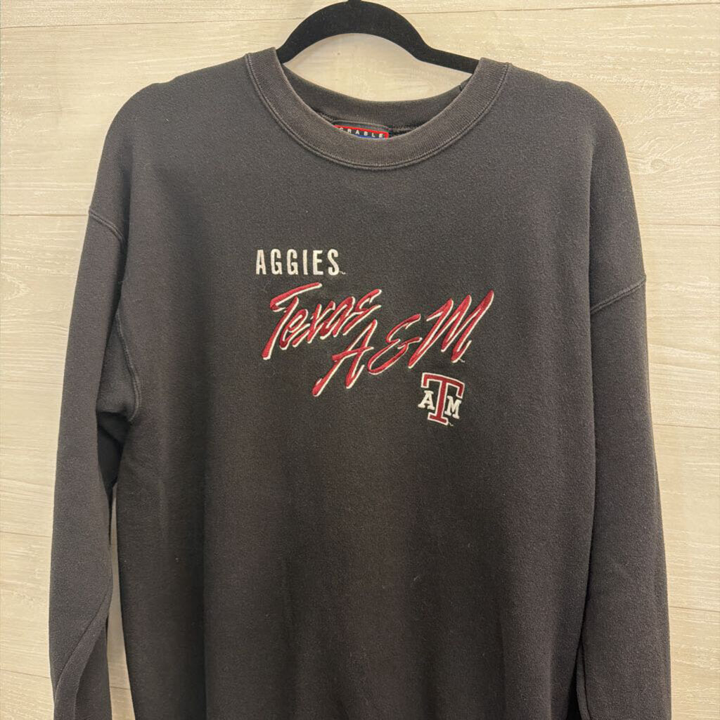 Black Embroidered Texas A and M Crewneck Sweatshirt Large