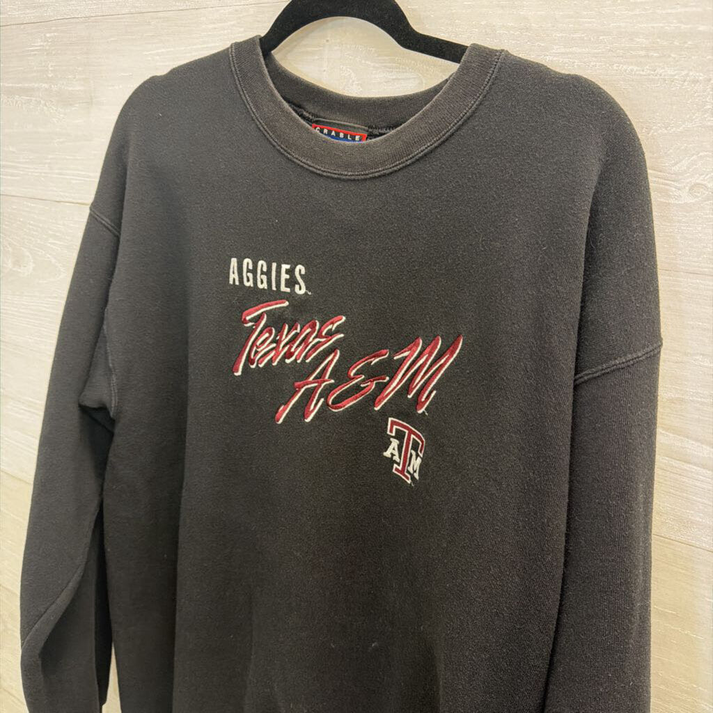 Black Embroidered Texas A and M Crewneck Sweatshirt Large