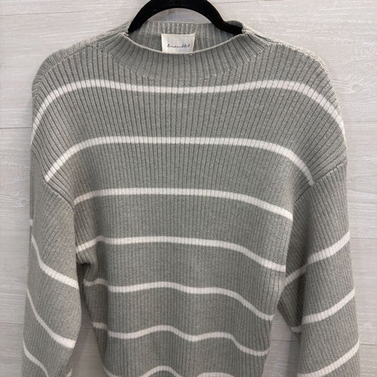 Line and Dot Grey/ White Striped Knit Mockneck Long Sleeve Sweater Top Extra Small