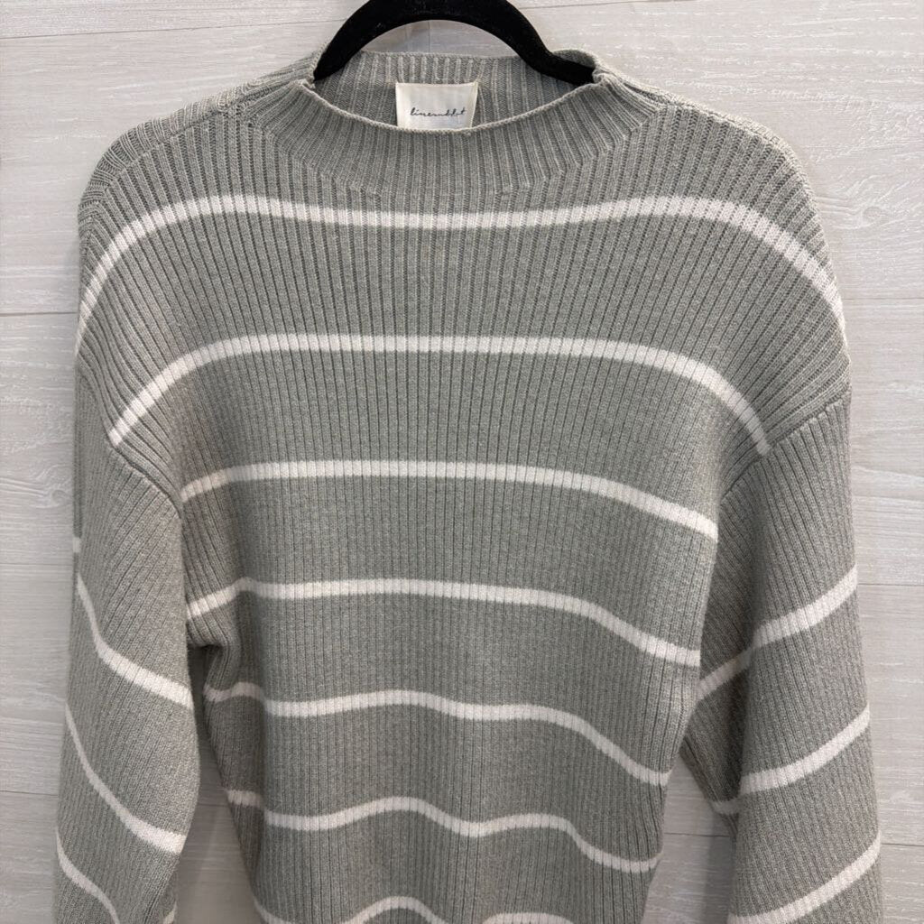 Line and Dot Grey/ White Striped Knit Mockneck Long Sleeve Sweater Top Extra Small