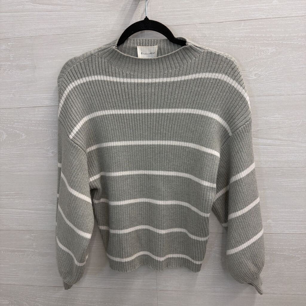 Line and Dot Grey/ White Striped Knit Mockneck Long Sleeve Sweater Top Extra Small