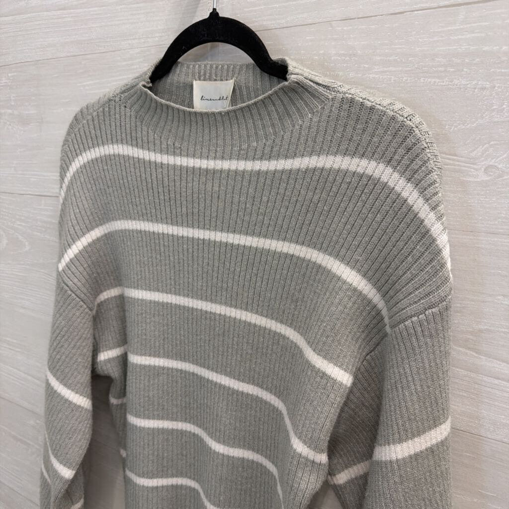 Line and Dot Grey/ White Striped Knit Mockneck Long Sleeve Sweater Top Extra Small
