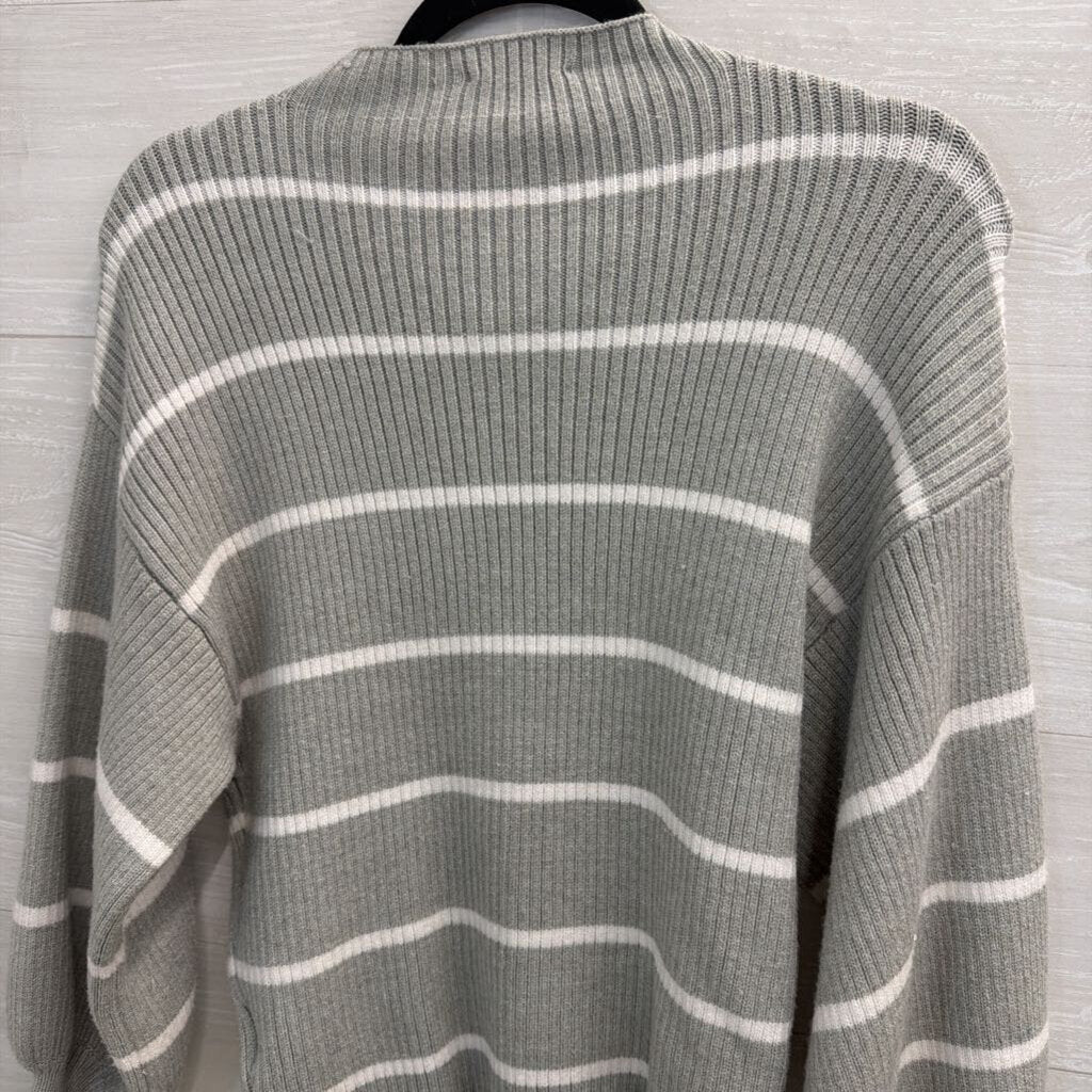 Line and Dot Grey/ White Striped Knit Mockneck Long Sleeve Sweater Top Extra Small