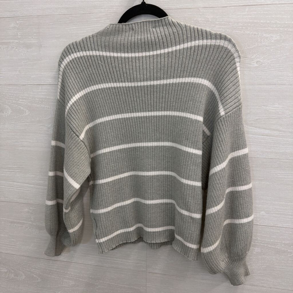 Line and Dot Grey/ White Striped Knit Mockneck Long Sleeve Sweater Top Extra Small