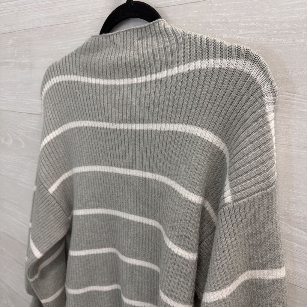 Line and Dot Grey/ White Striped Knit Mockneck Long Sleeve Sweater Top Extra Small