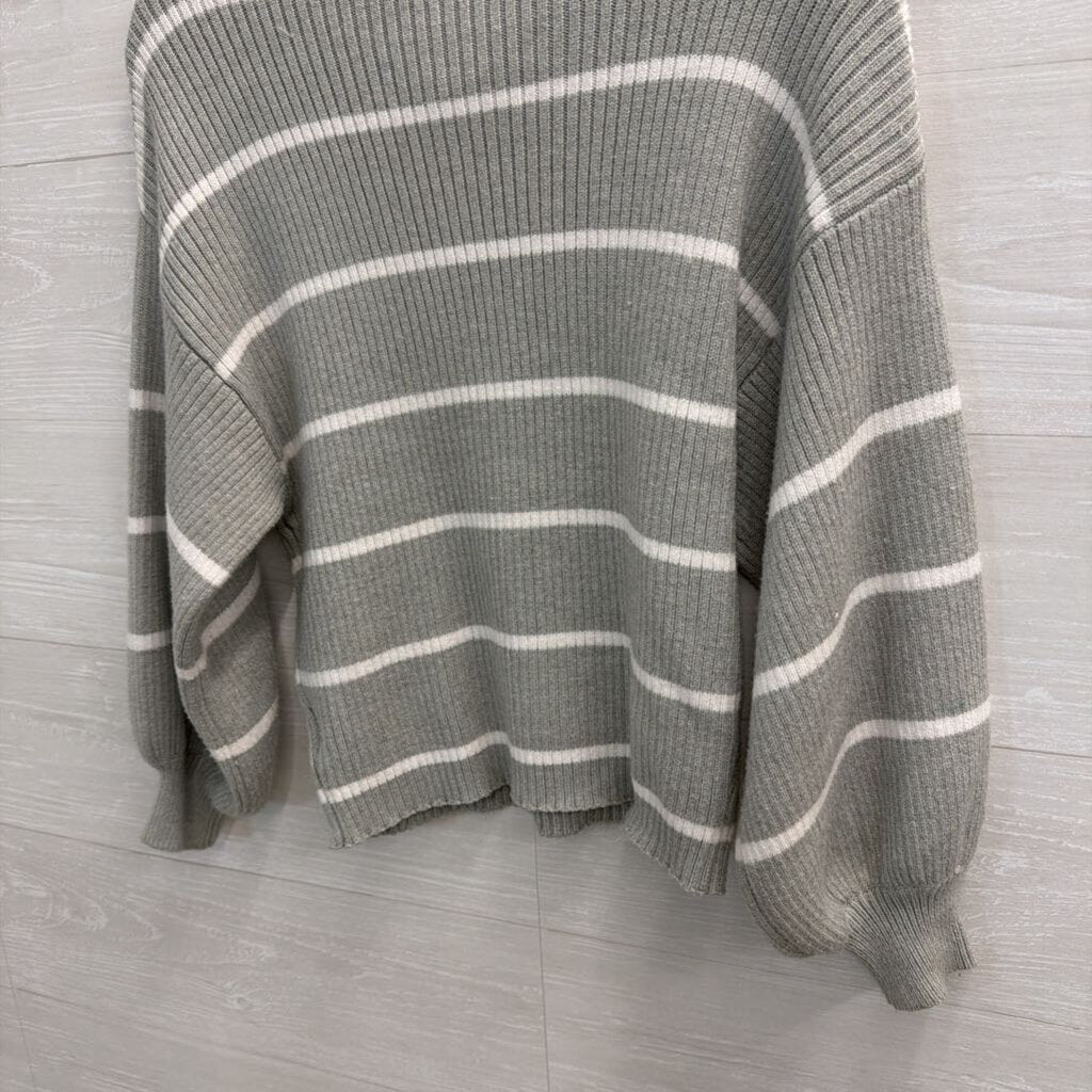 Line and Dot Grey/ White Striped Knit Mockneck Long Sleeve Sweater Top Extra Small